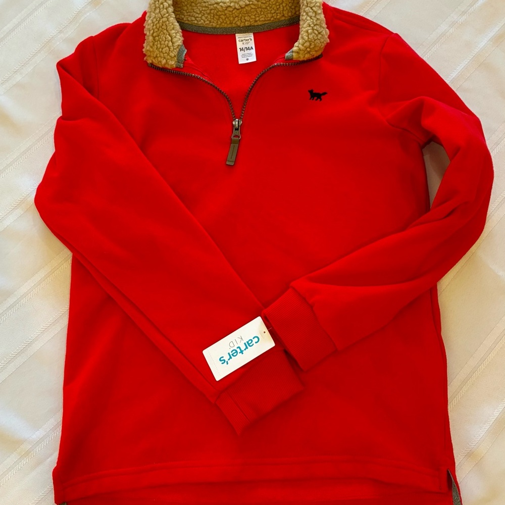 Carters sz 14 Red Quarter-Zip Pullover with Sherpa Collar